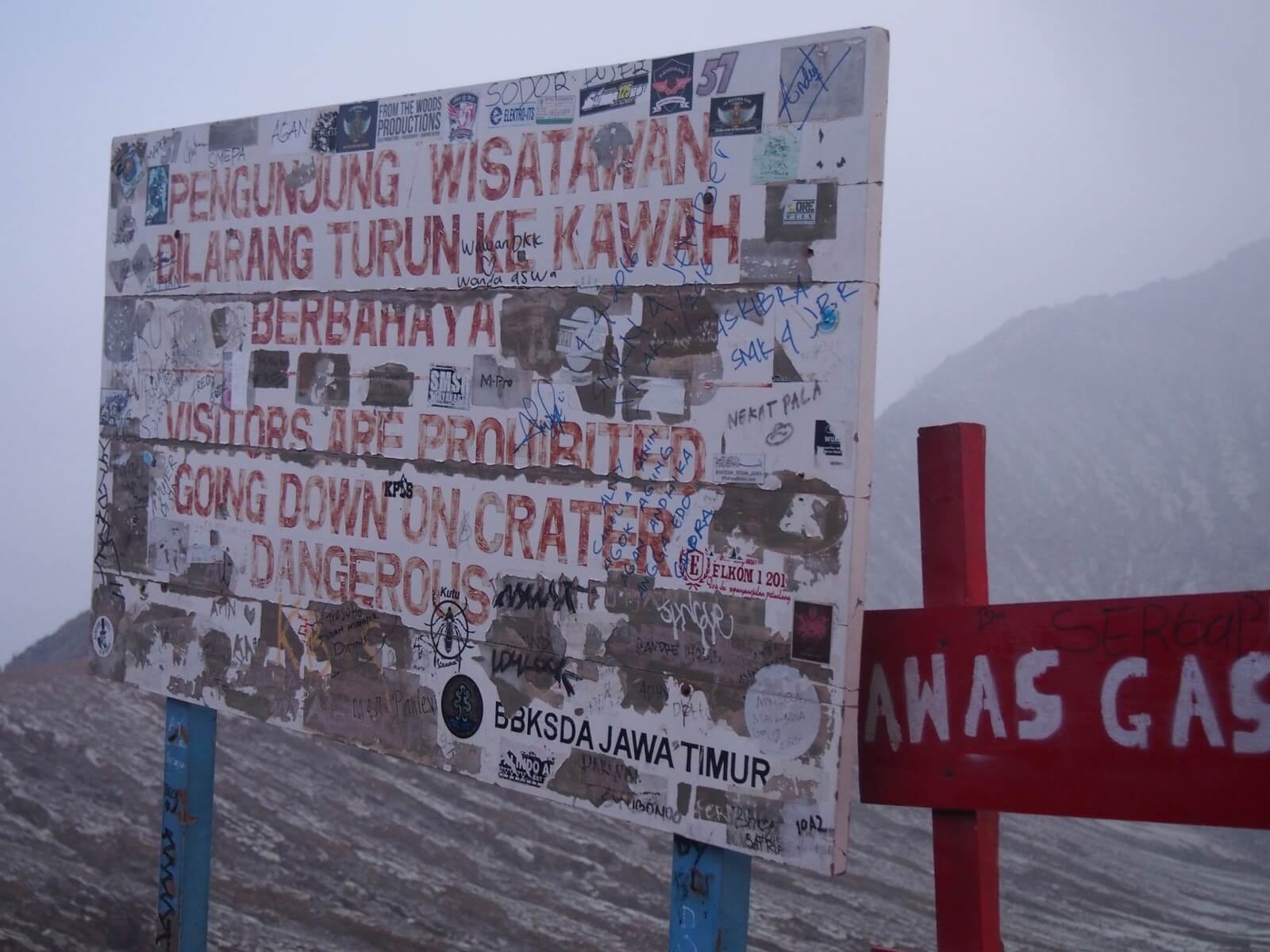 Ignored safety sign on mount Ijen